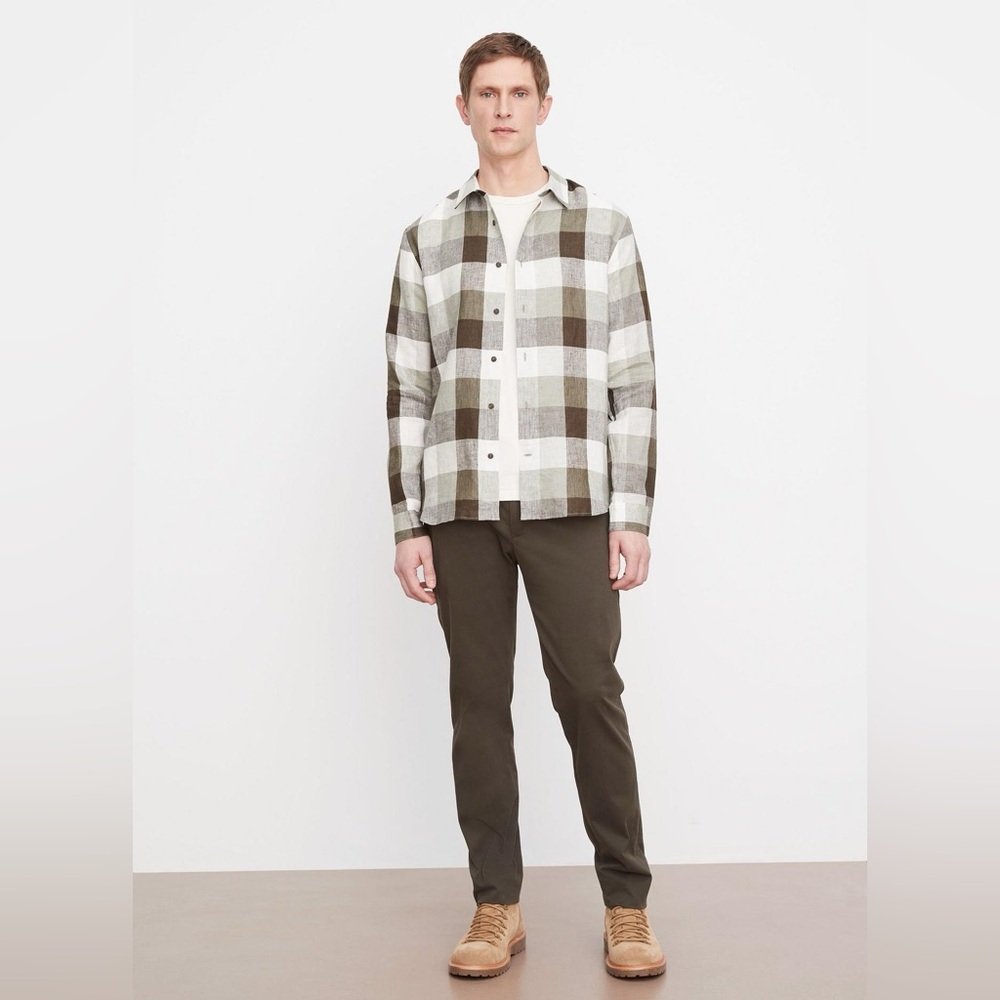 Vince Madrid Buffalo Plaid Linen Long-Sleeve Shirt size Large